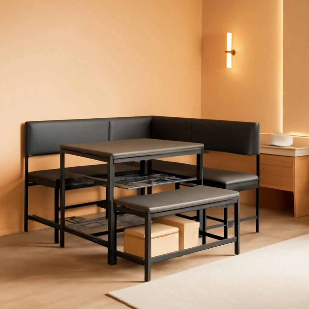 Fine Corner Dining Table Set Space Saving Graphite Grey 4To6 Lightweight