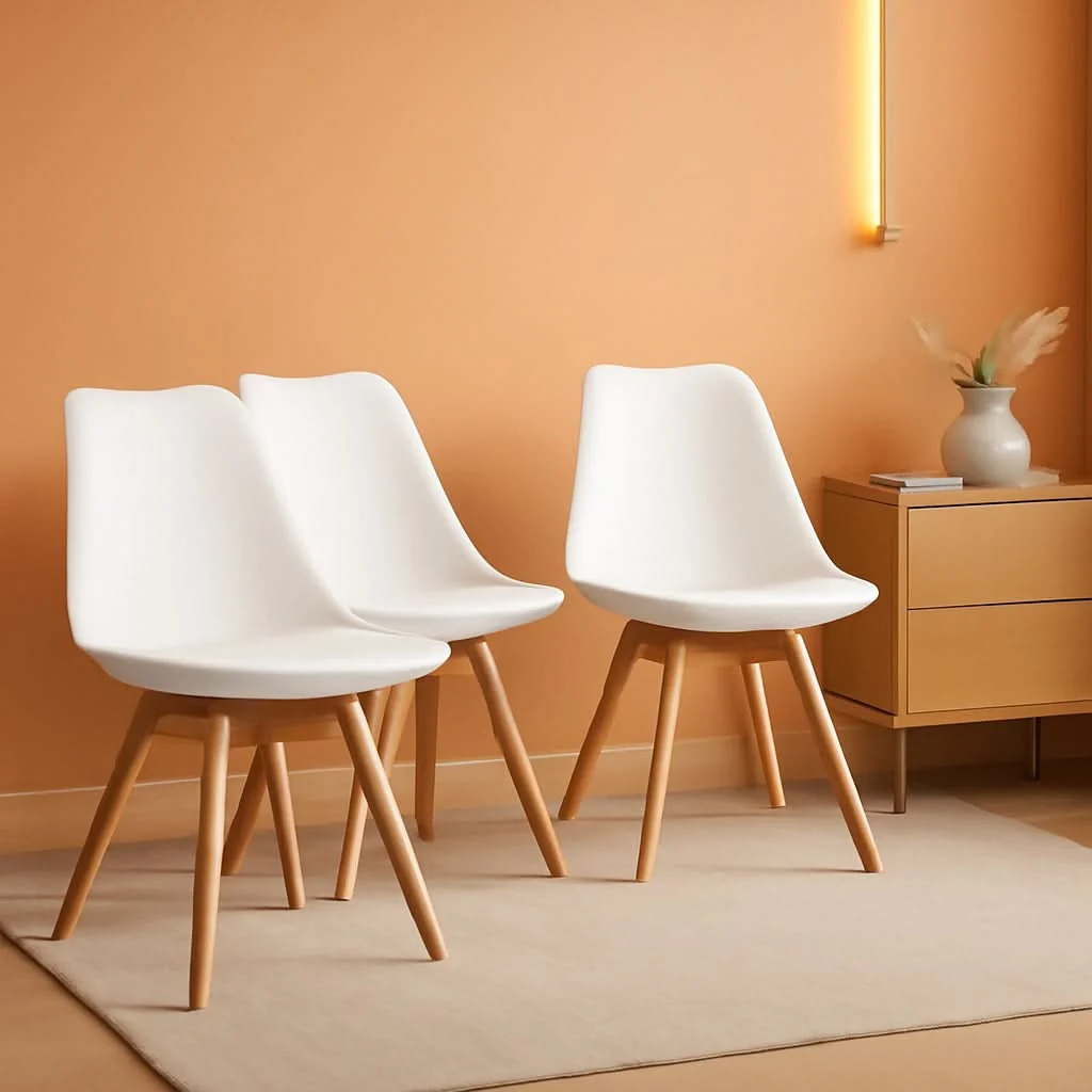 Top-Quality Set Of Four White Contemporary PU Leather Dining Chairs Soft