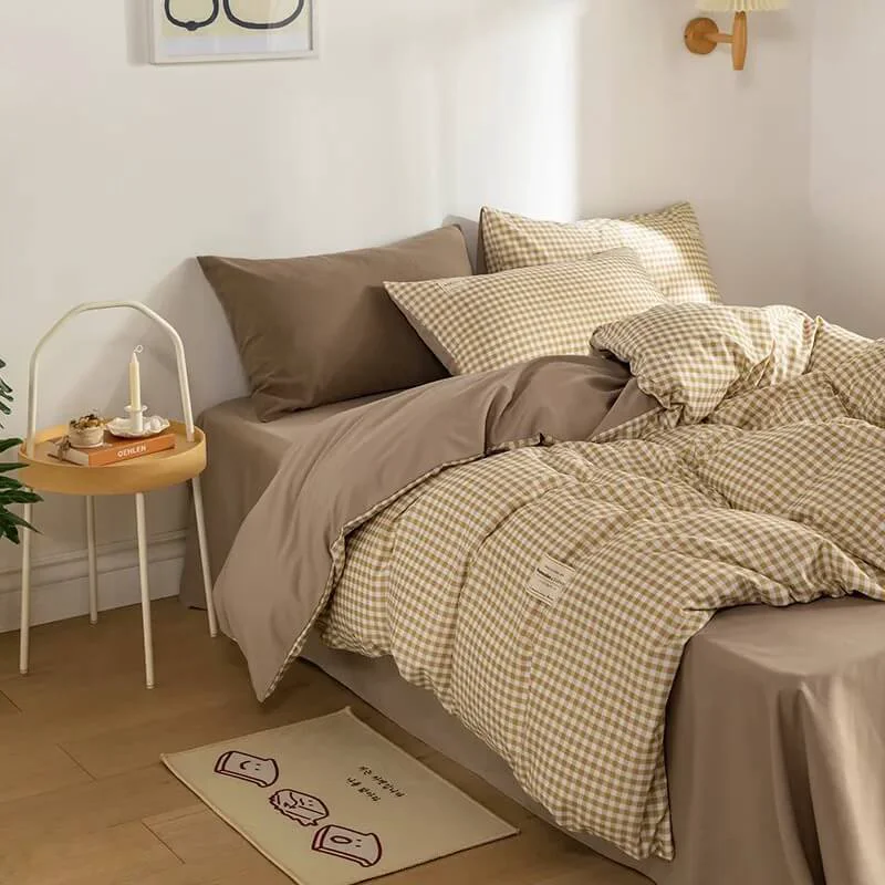 Next-Generation Mini Plaid Print Pastel Bedding Set Premium Material