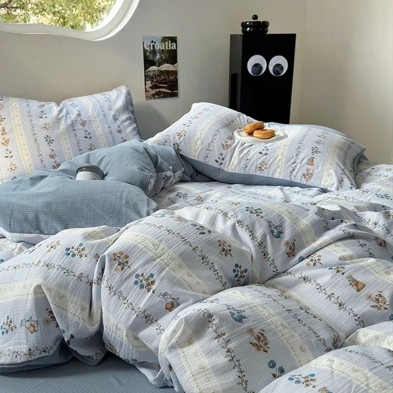 Advanced Light Blue Floral Print Bedding Set Original