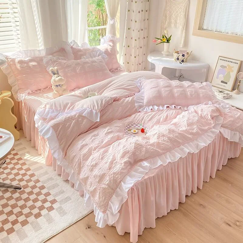 Expertly Made Kawaii Ruffle Bedding Set Breathable