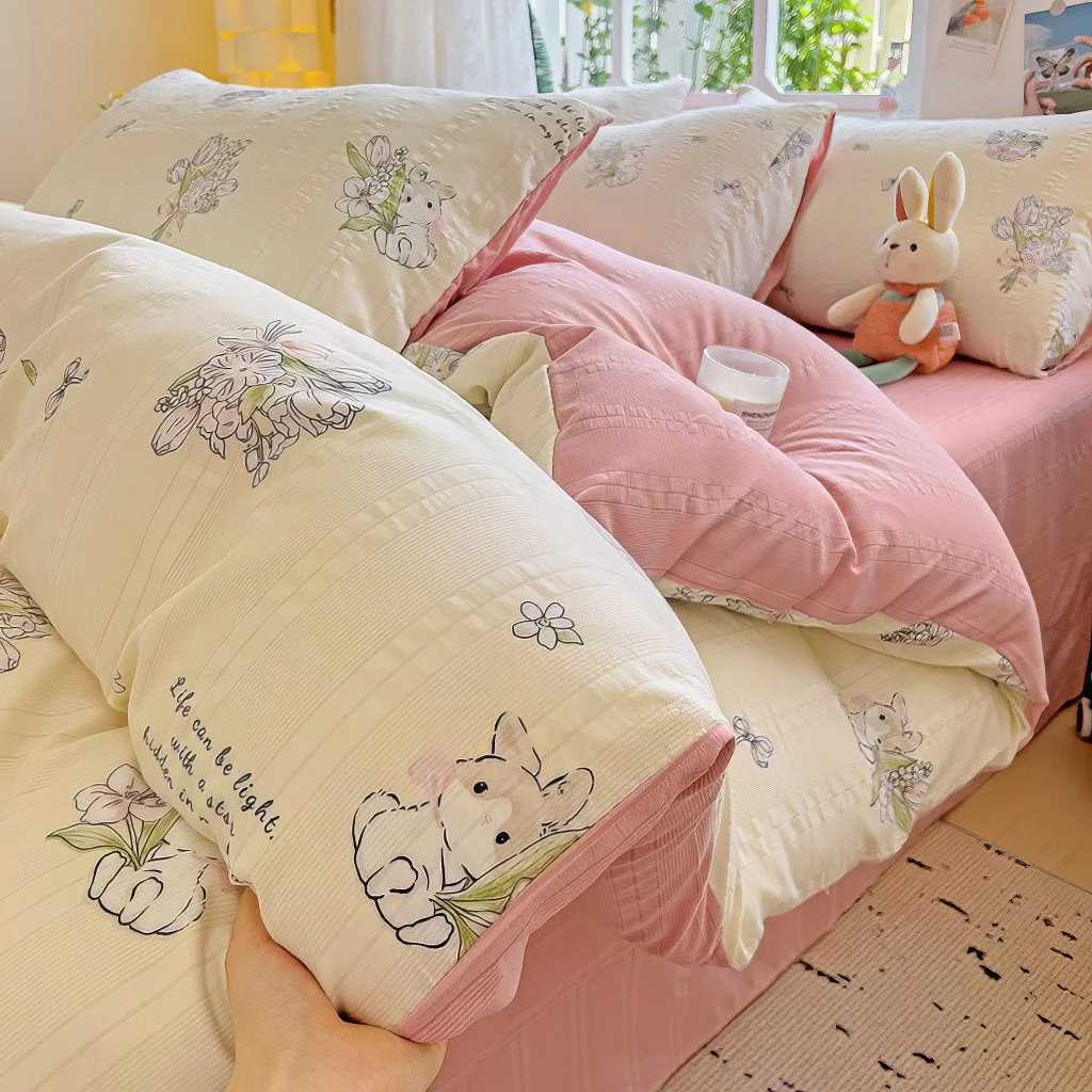 Fine Crafted Kawaii Little Rabbit Textured Bedding Set Organic