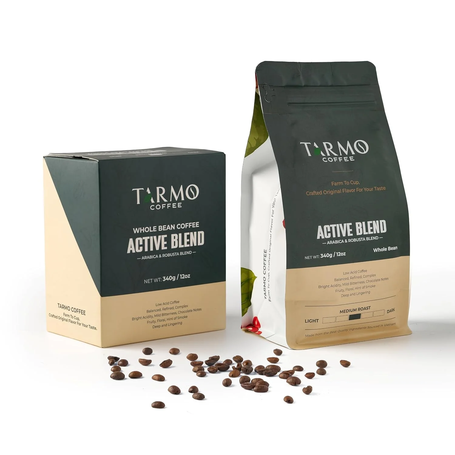 Fast TARMO – ACTIVE BLEND Low Acid ARABICA amp ROBUSTA BLEND Whole Bean Coffee Specialty Vietnamese Coffee Single Origin Medium Roast Premium Espresso Beans 12 Oz Bag Sustainable