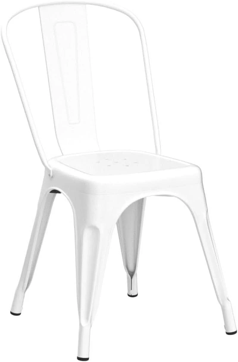Quality Tolix Style Metal Dining Chair White Stackable Set Of 4 Long-Lasting
