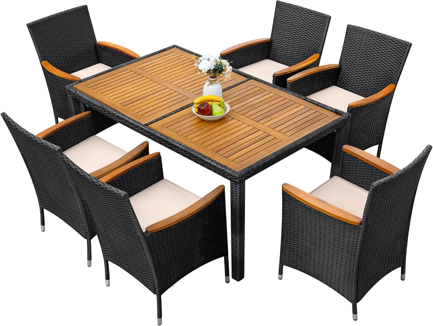 Reliable 7 Piece Outdoor Patio Dining Set Black Rattan Chairs Responsible