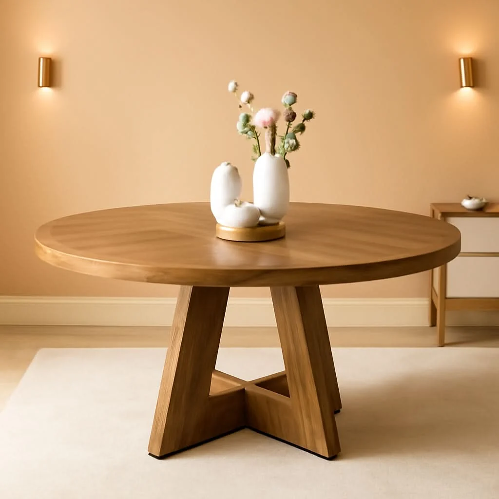 Traditional Round Dining Table Wood 47 Inch Burlywood Finish Farmhouse Minimalist