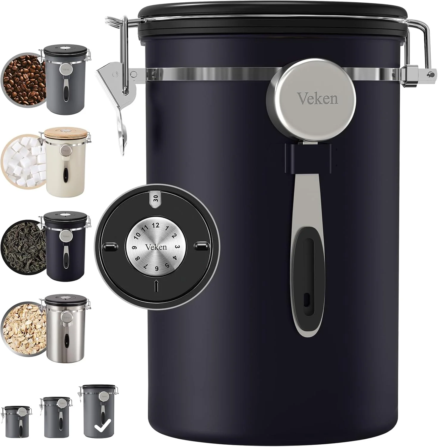 Innovative Veken Coffee Canister 39OZ Large Airtight Stainless Steel Food Storage Container for 2.2lbs Coffee Beans Ground Sugar Tea Flour Rice Ce Detailed