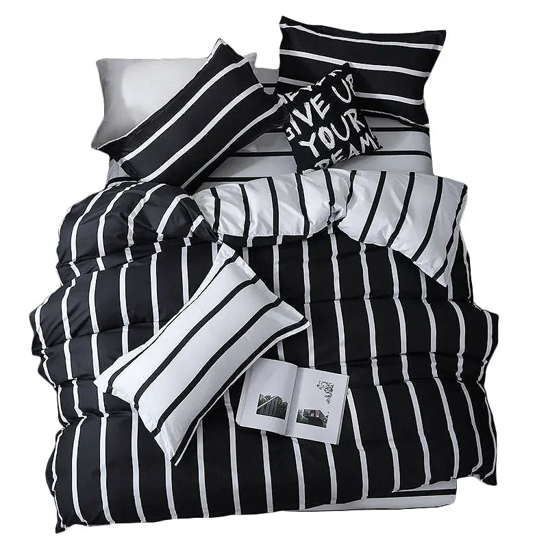 Elite Black White Striped Bedding Set Expertly Made
