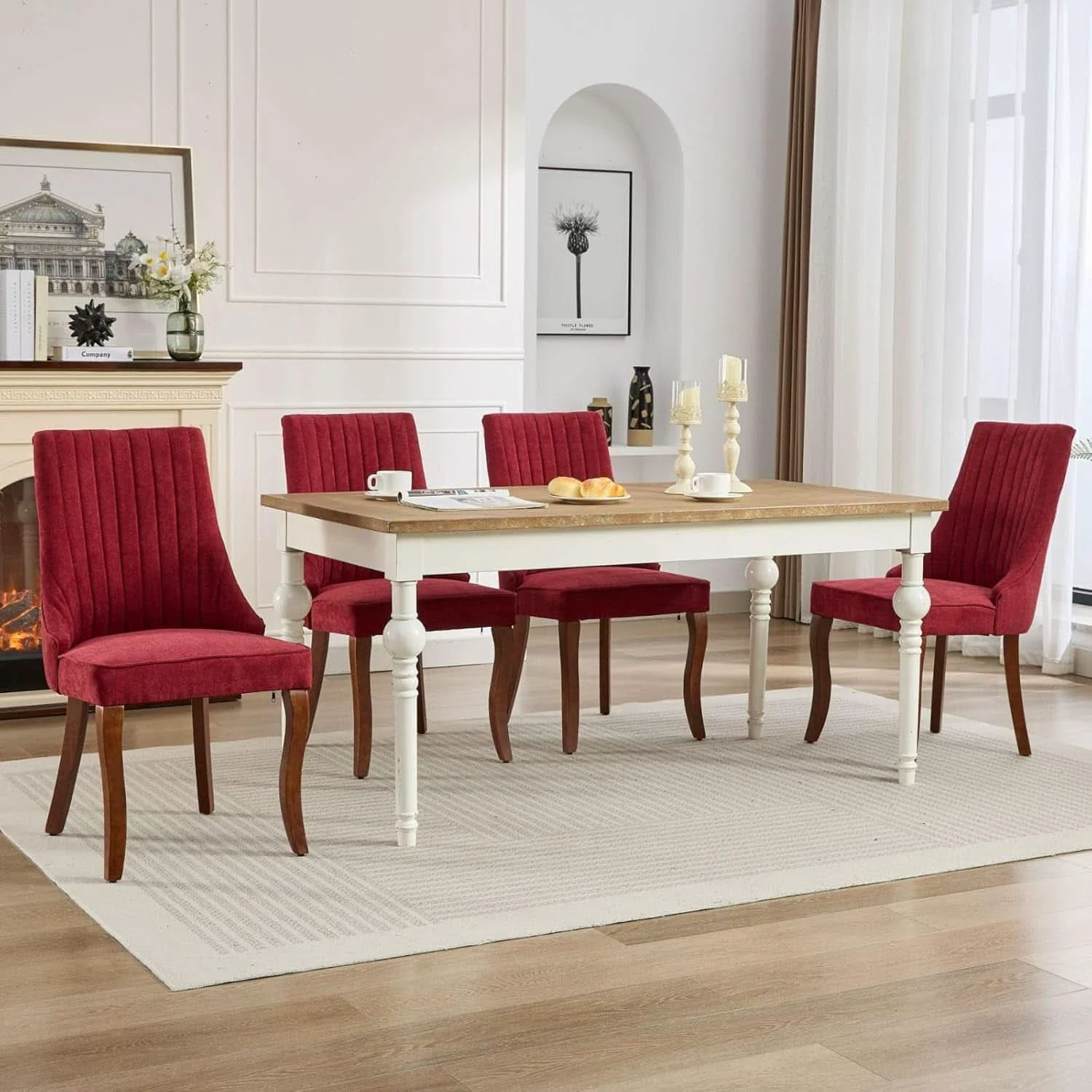 Green Velvet Dining Chairs Wine Red Channel Tufted Wood Legs Traditional