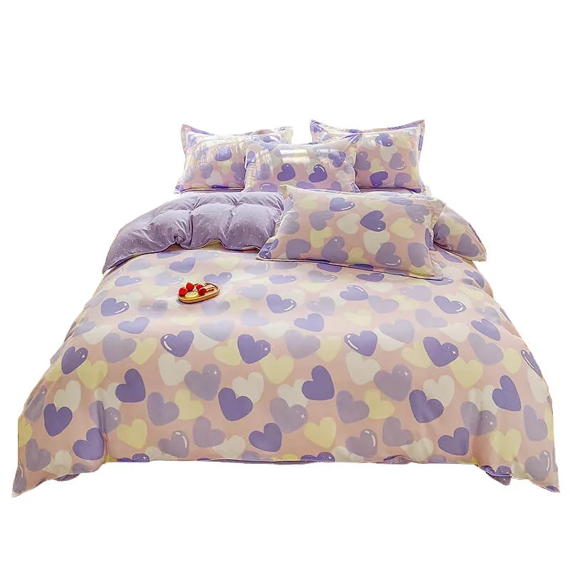Organic Pastel Purple Hearts Bedding Set Original Design