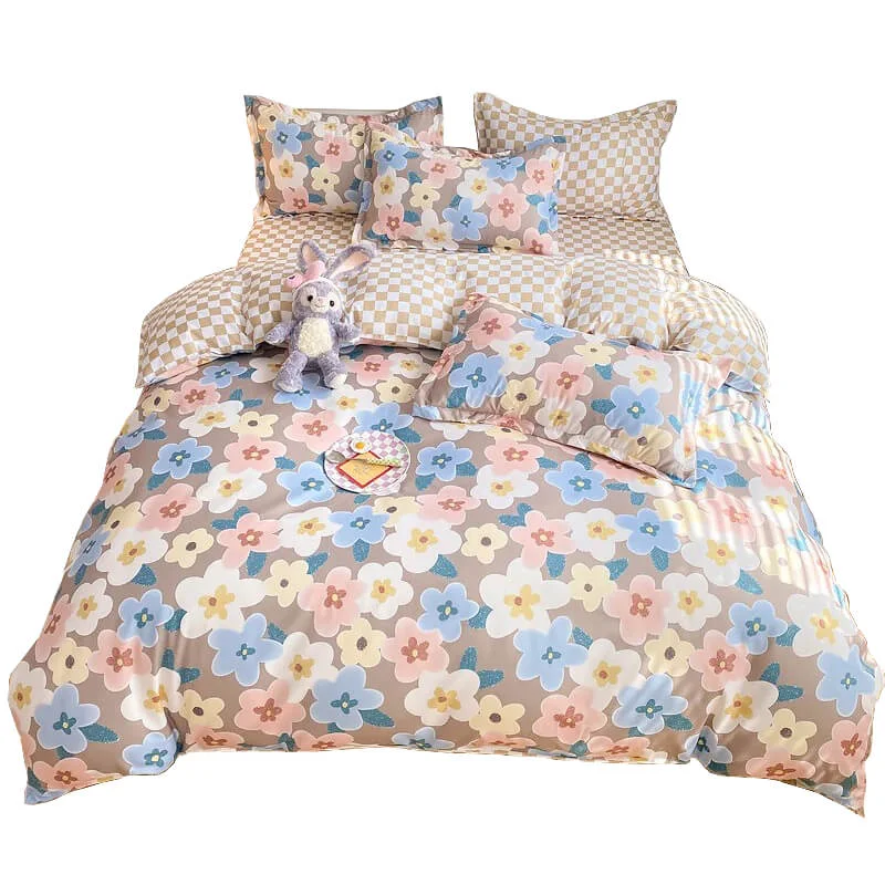 Certified Pastel Brown Flowers Bedding Set Breathable