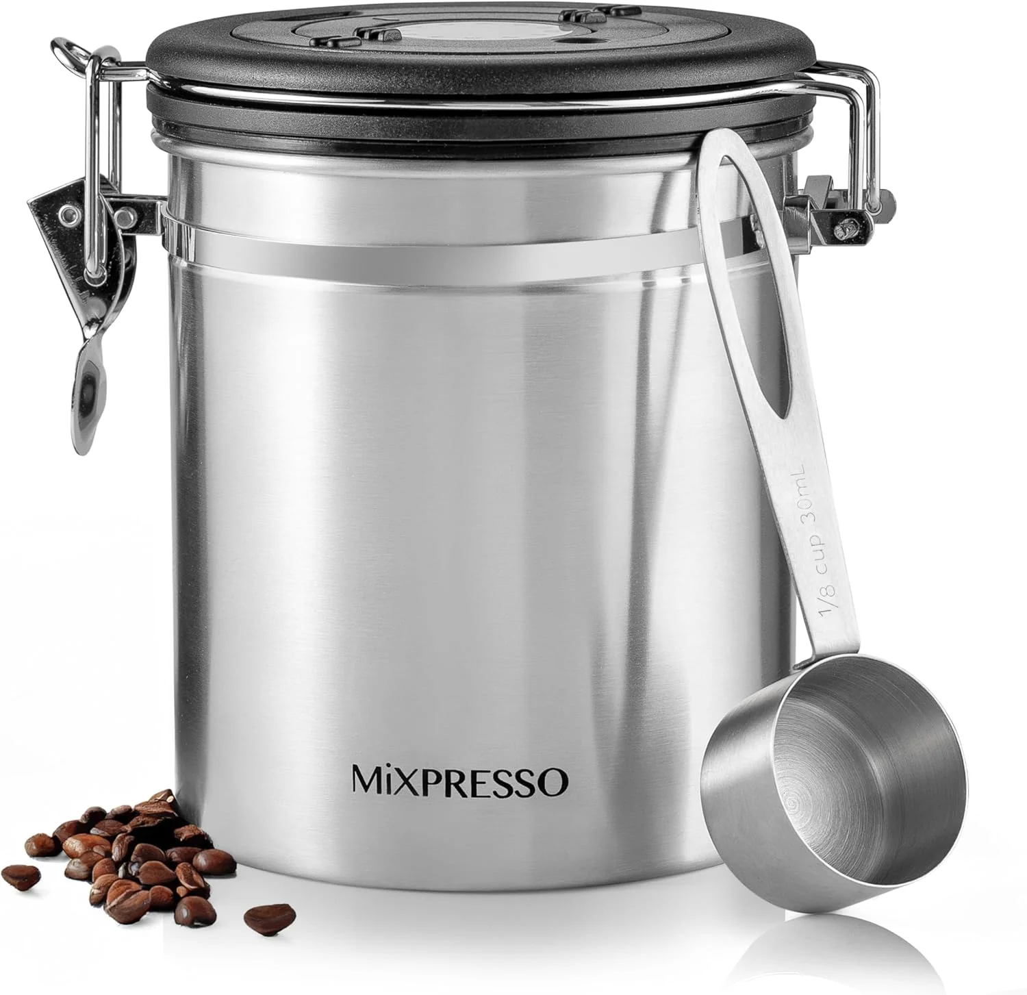 User-Friendly Mixpresso 16 Oz Coffee Canister with Scoop Stainless Steel Airtight Coffee Container Air tight Jar Tea Storage with Date Tracker Green