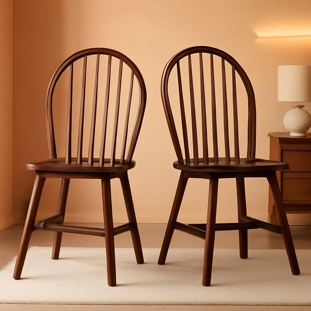 World-Class Windsor 2 Piece Solid Wood Dining Chair Set Walnut Finish Soft