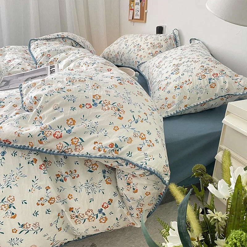 Refined Stitched Edge Blue Wildflowers Bedding Set Sustainable