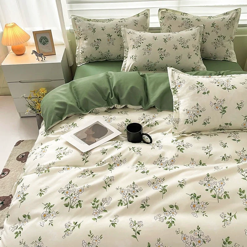 Green Vintage Chamomile Flower Bedding Set Unique
