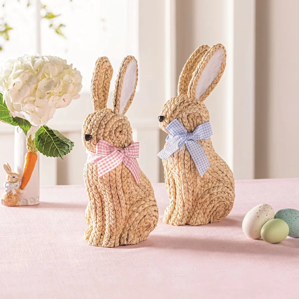 Luxury Woven Raffia Bunny with Grosgrain Ribbon Bow Artisan