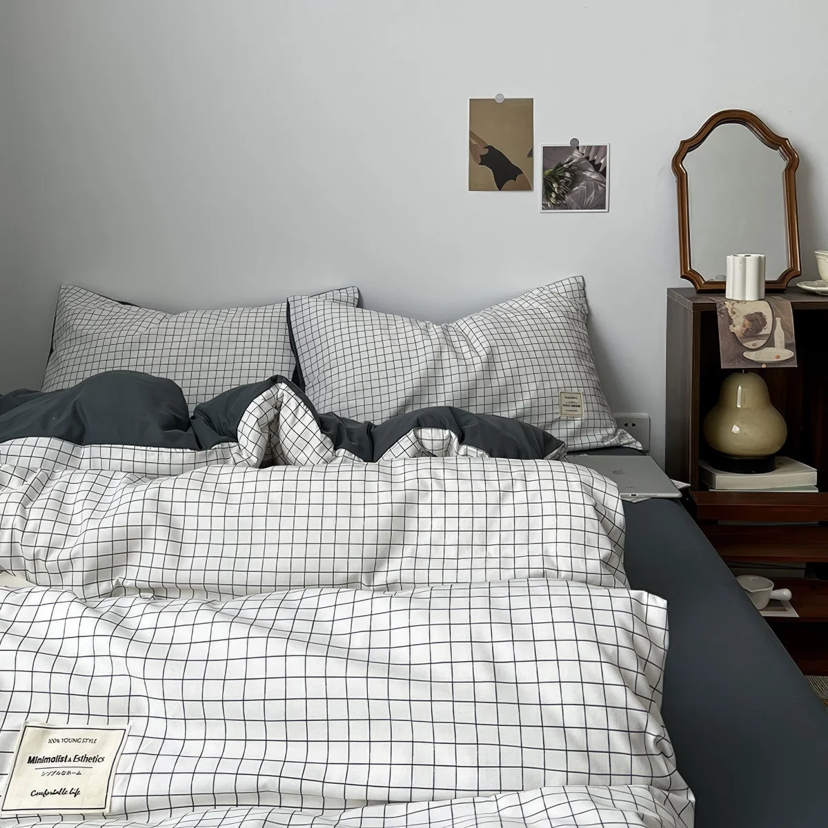 Effective Minimalist White Grid Bedding Set Official