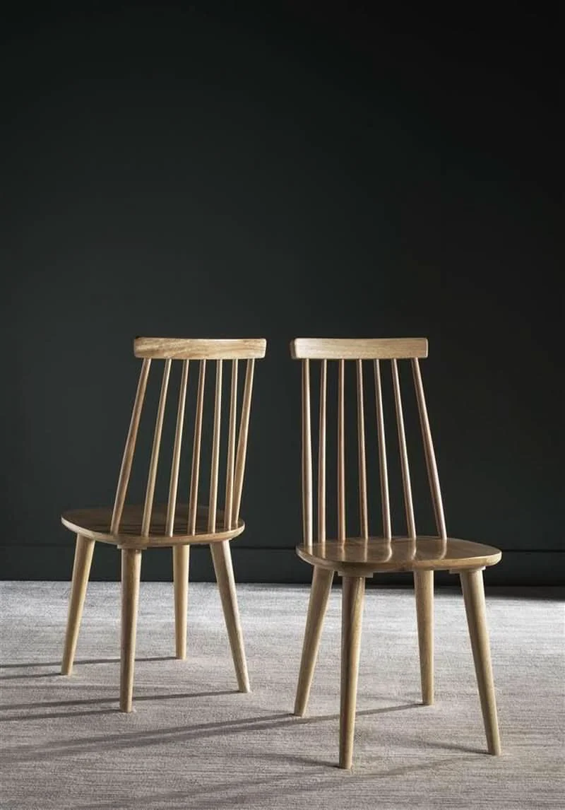 Dependable Wood Farmhouse Spindle Dining Chair Natural Finish Set Of 2 Fashionable