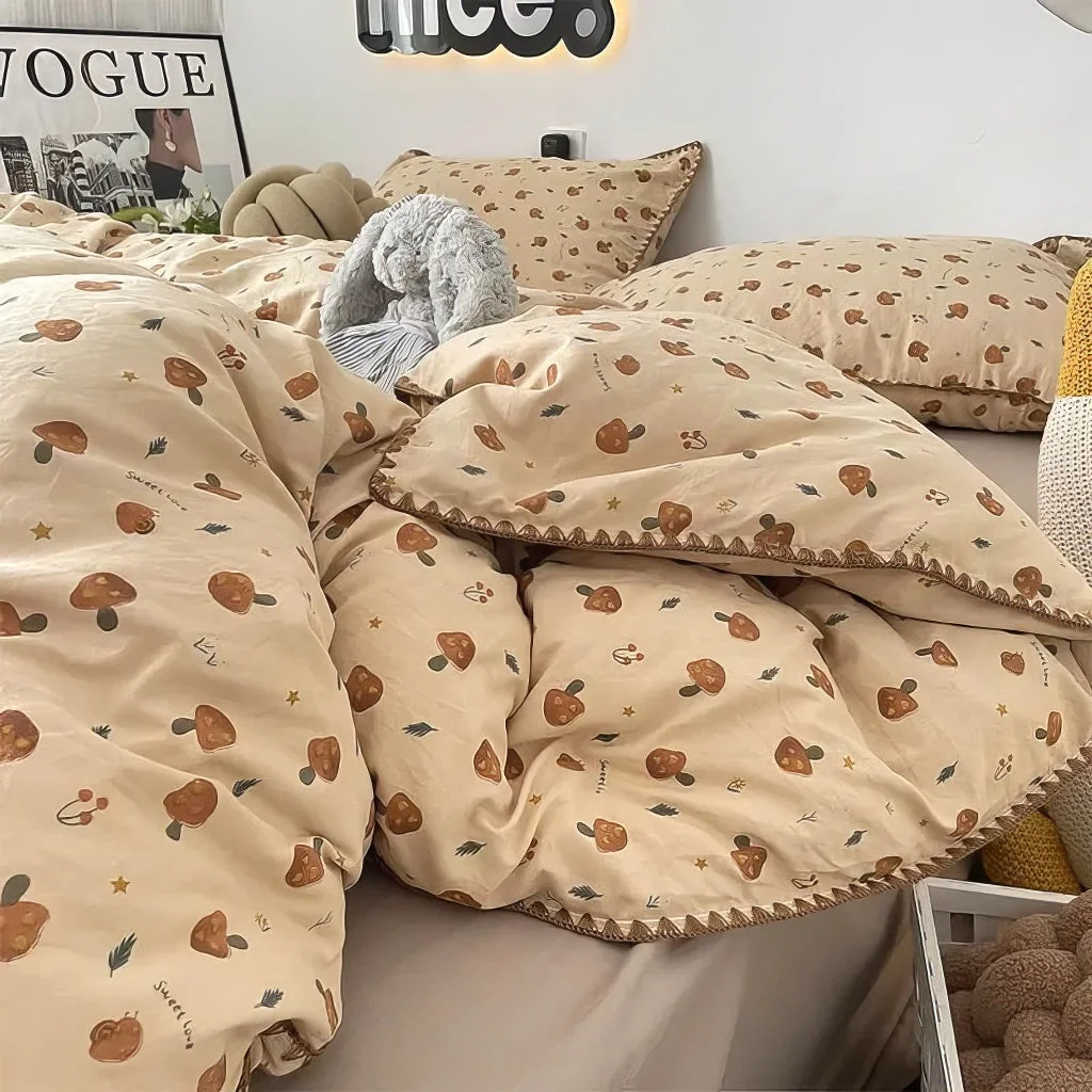 Optimized Vintage Forest Mushrooms Fall Bedding Set Advanced
