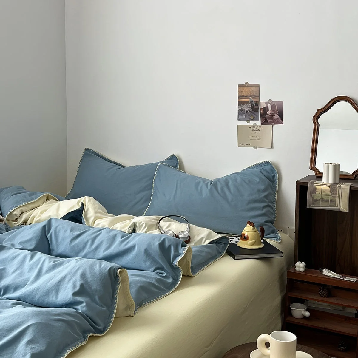 Responsible Stitched Edge Sage Blue Minimalist Bedding Set Exclusive