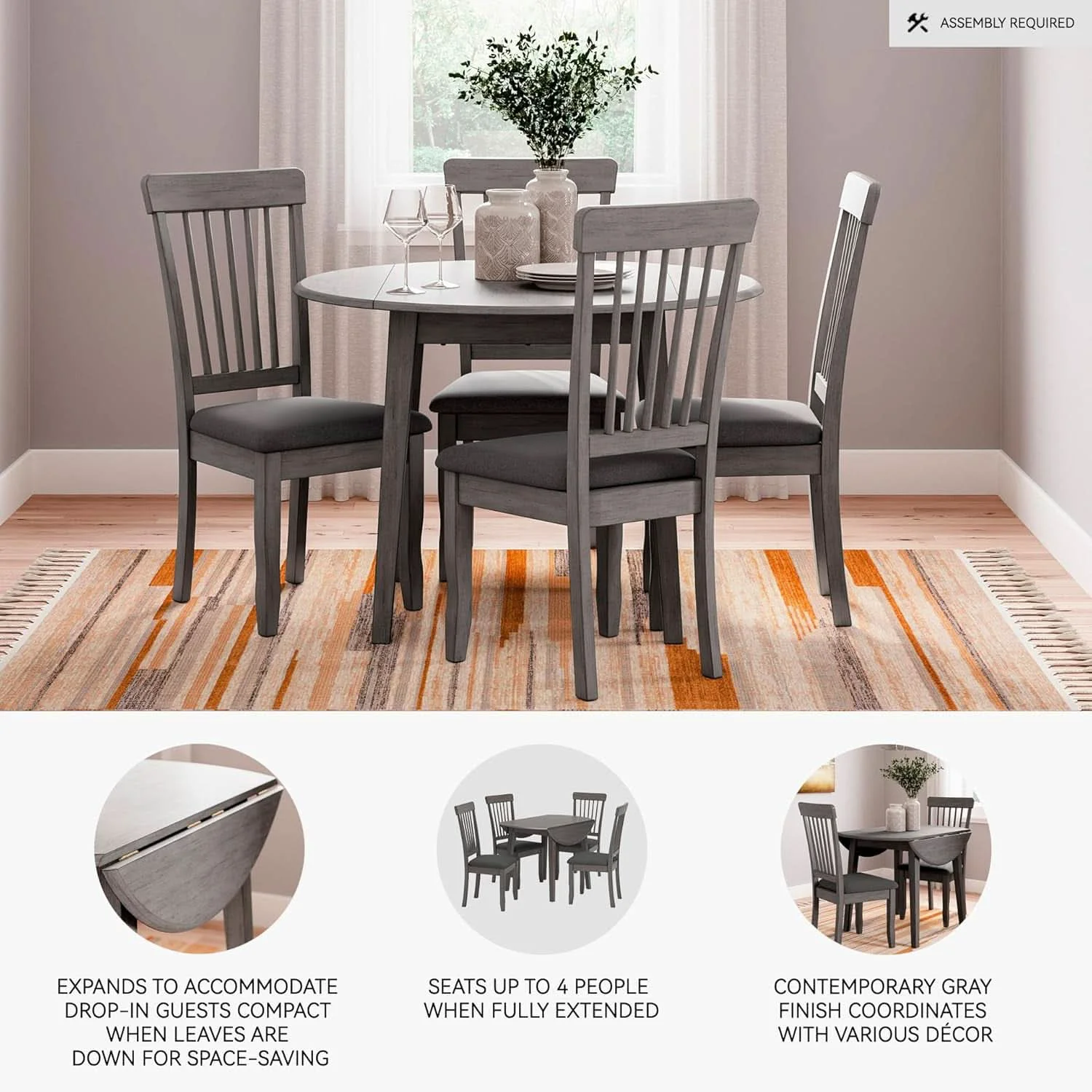Detailed Gray Drop Leaf Dining Table Seats Four With Two Leaves Fine Crafted