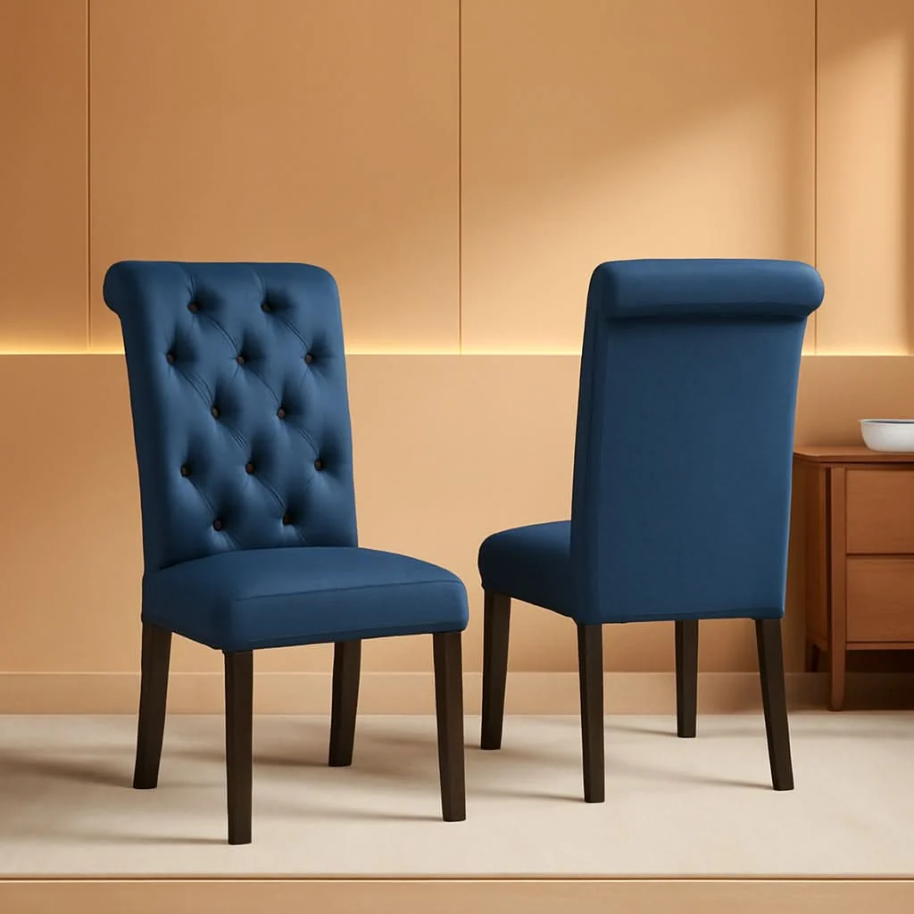 Original Design Blue Tufted Parsons Solid Wood Dining Chairs Set Of 2 Trendy