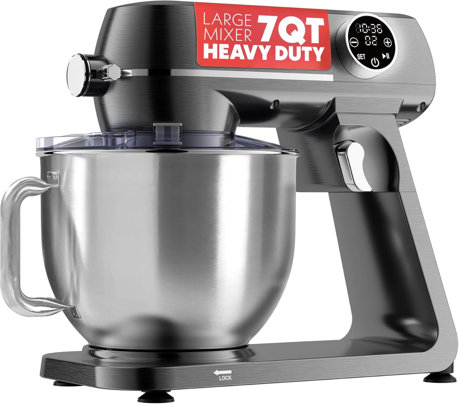 High-Performance Gourmia 7 Qt Stand Mixer w Attachments Bowl Shield Dough Hook Whisk Beater – 10-Speed Heavy Duty Kitchen Countertop Electric Dough Mixer Premium Material
