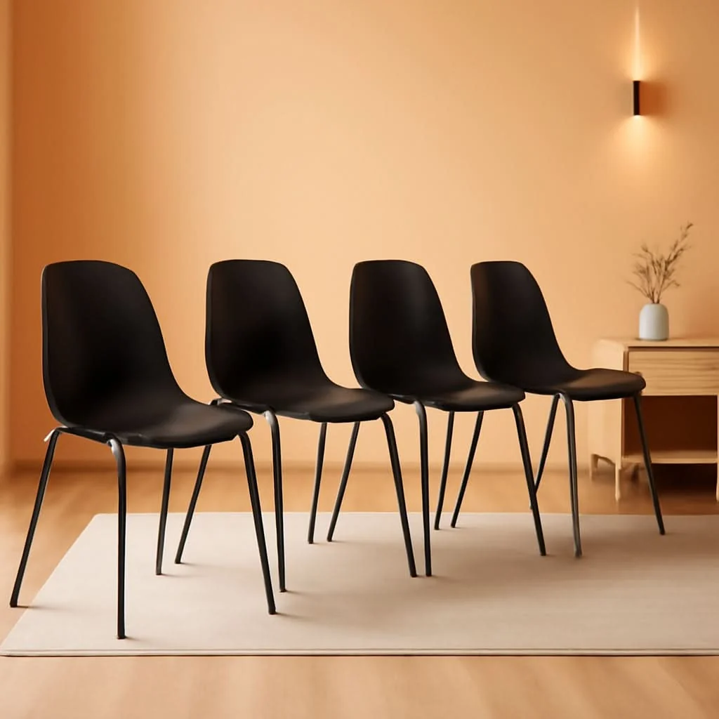 Original Set Of 4 Matte Black Dining Chairs With Ergonomic Back Pure