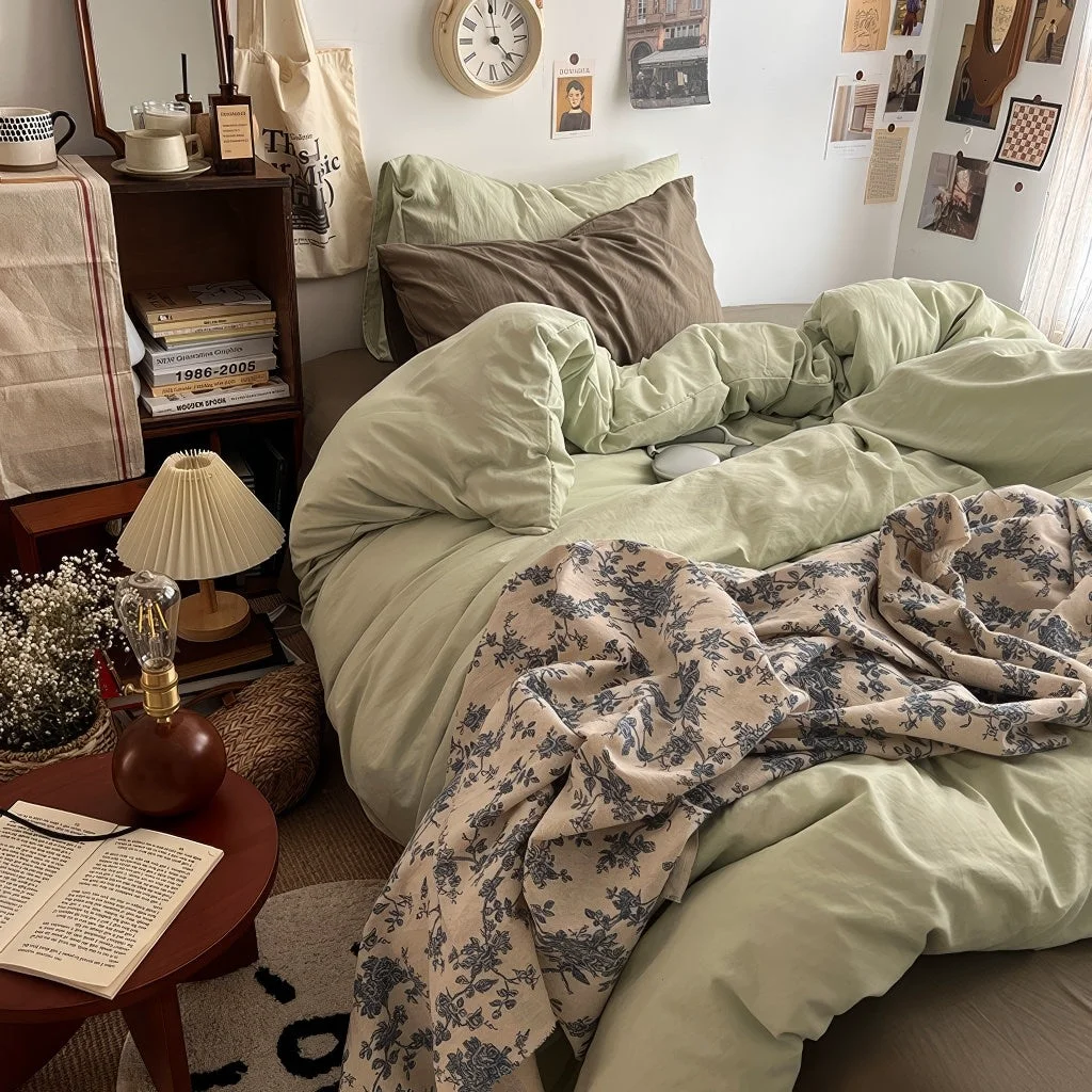 Flexible Cottage Themed Green Tones Bedding Set Fashionable