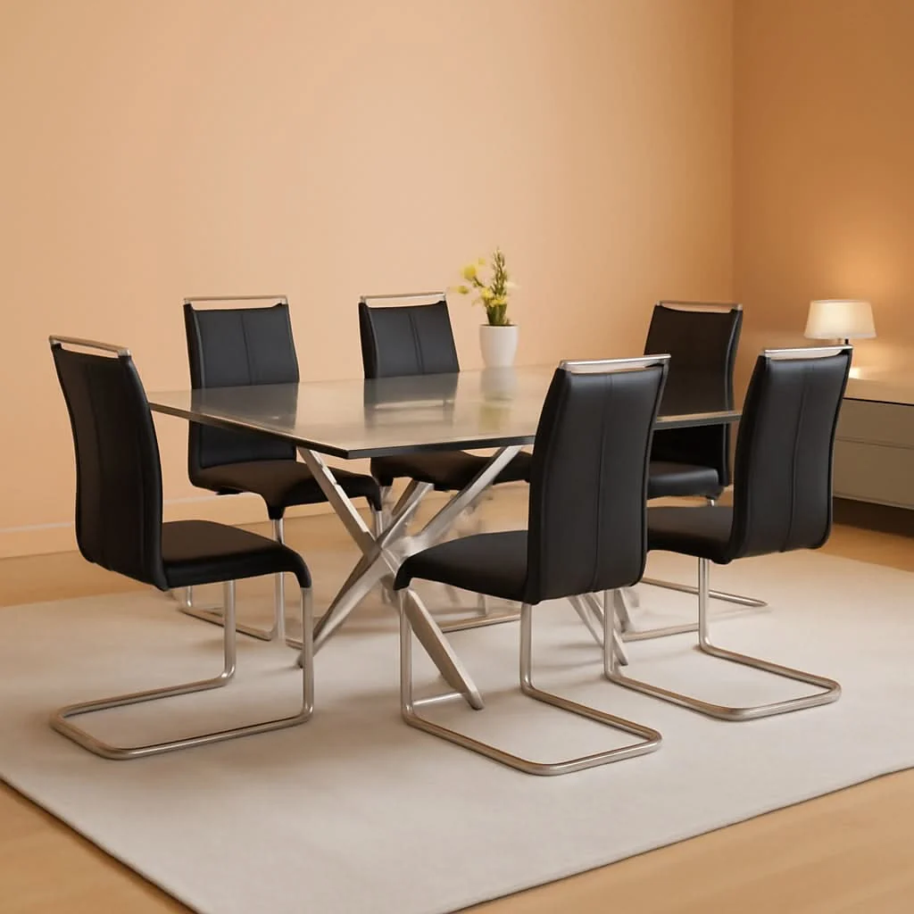 High-Performance 6 Piece Black PU Leather Dining Chairs With Metal Legs Solid