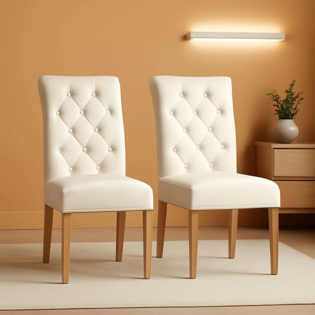 Fine Crafted Beige Tufted Upholstered Dining Chairs Set Of 2 For Kitchen Innovative