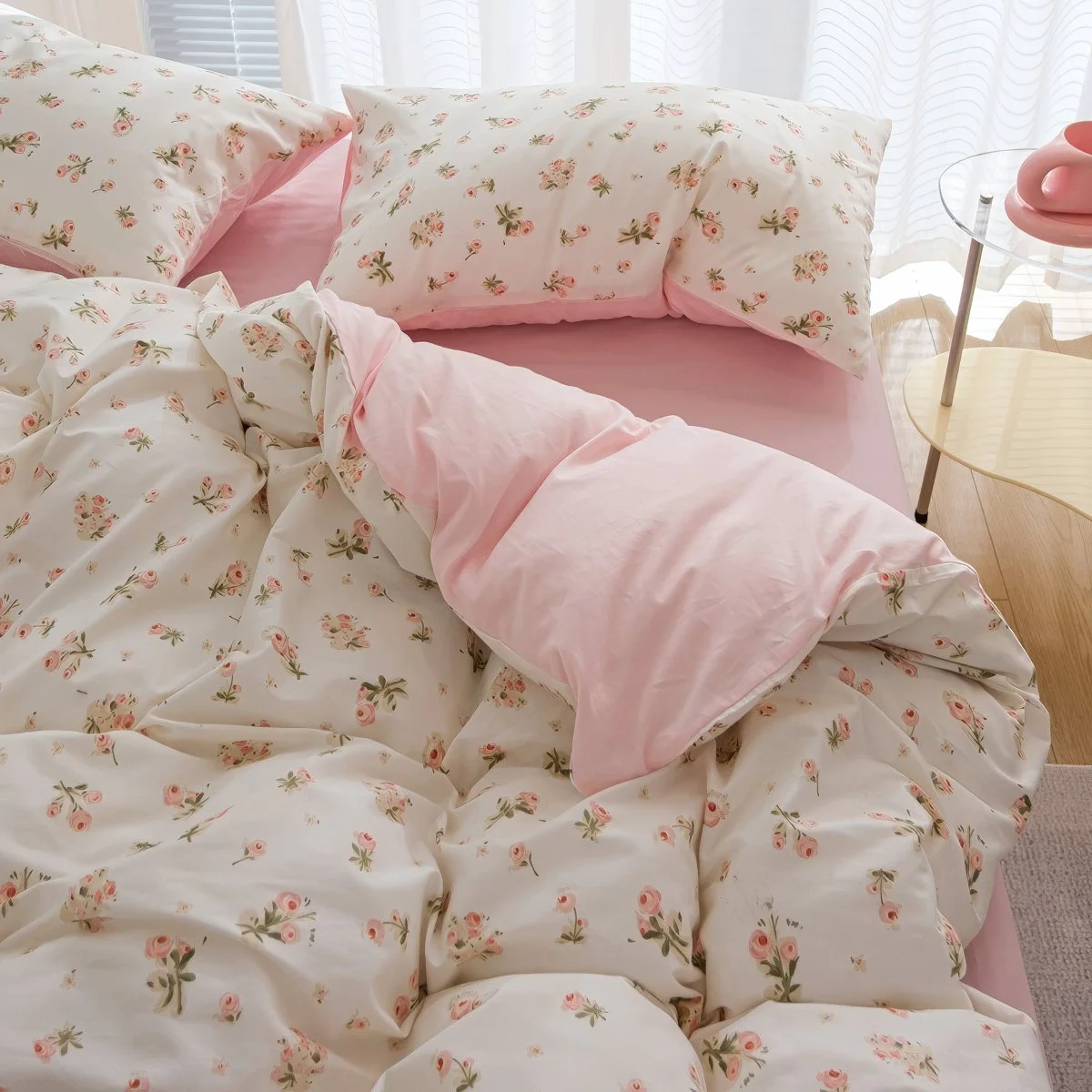 Unique Spring Roses Pale Pink Bedding Set Organic