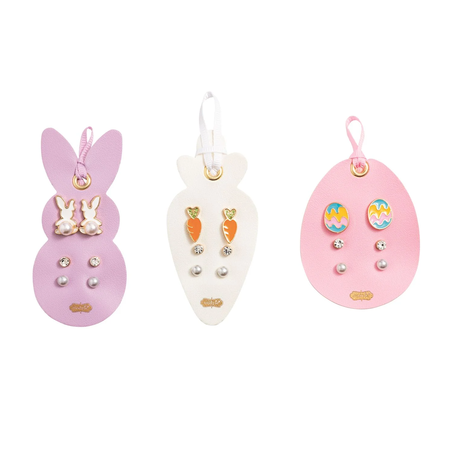 Comfortable Easter Icon Stud Earring Set – Bunny Carrot Egg Natural