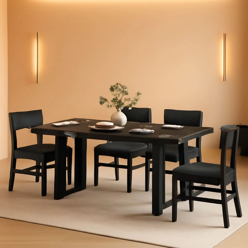 Long-Lasting 63 Inch Extendable MDF Board Dining Table Set Black Finish High-End