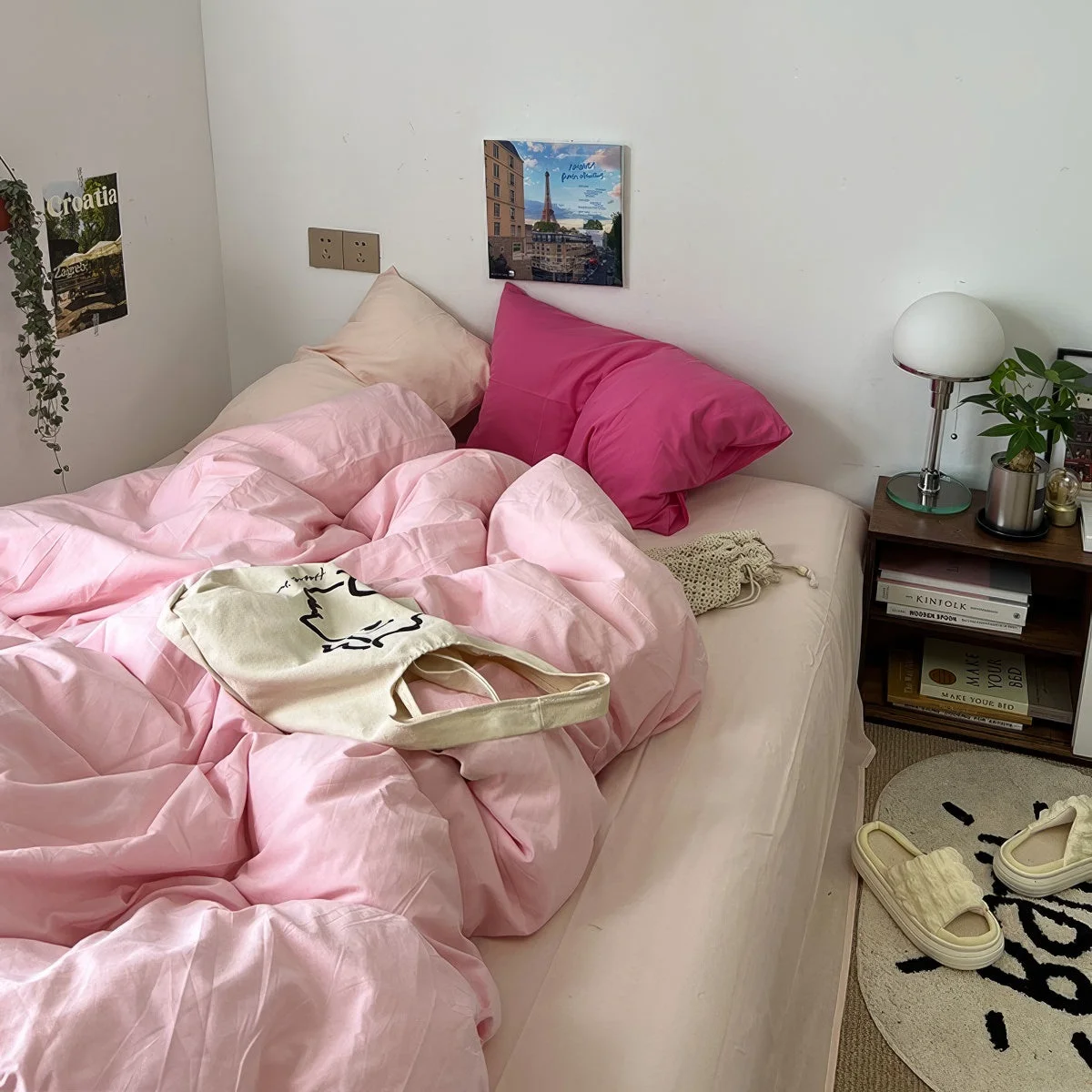 Selected Pastel Peachy Pink Bedding Set Breathable