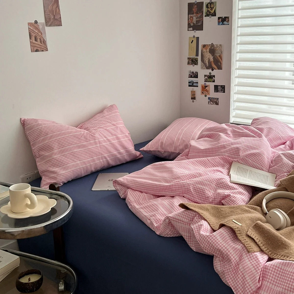 Classic Pink Gingham Stripes Bedding Set Artisan