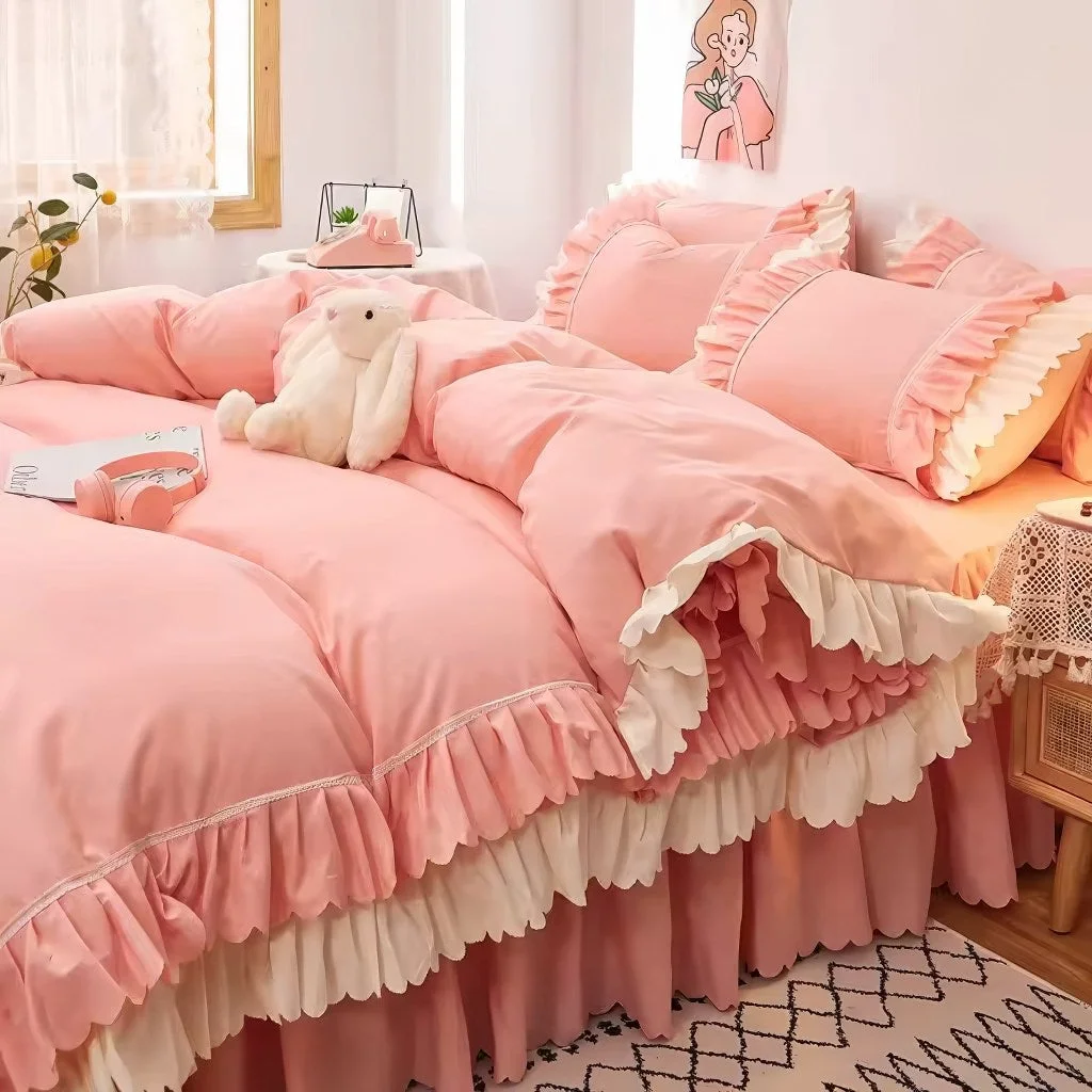 Versatile Lush Ruffled Coquette Aesthetic Bedding Set Natural