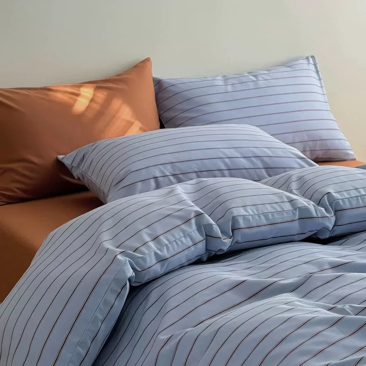 First-Class Slate Blue Pinstripe Bedding Set Luxury