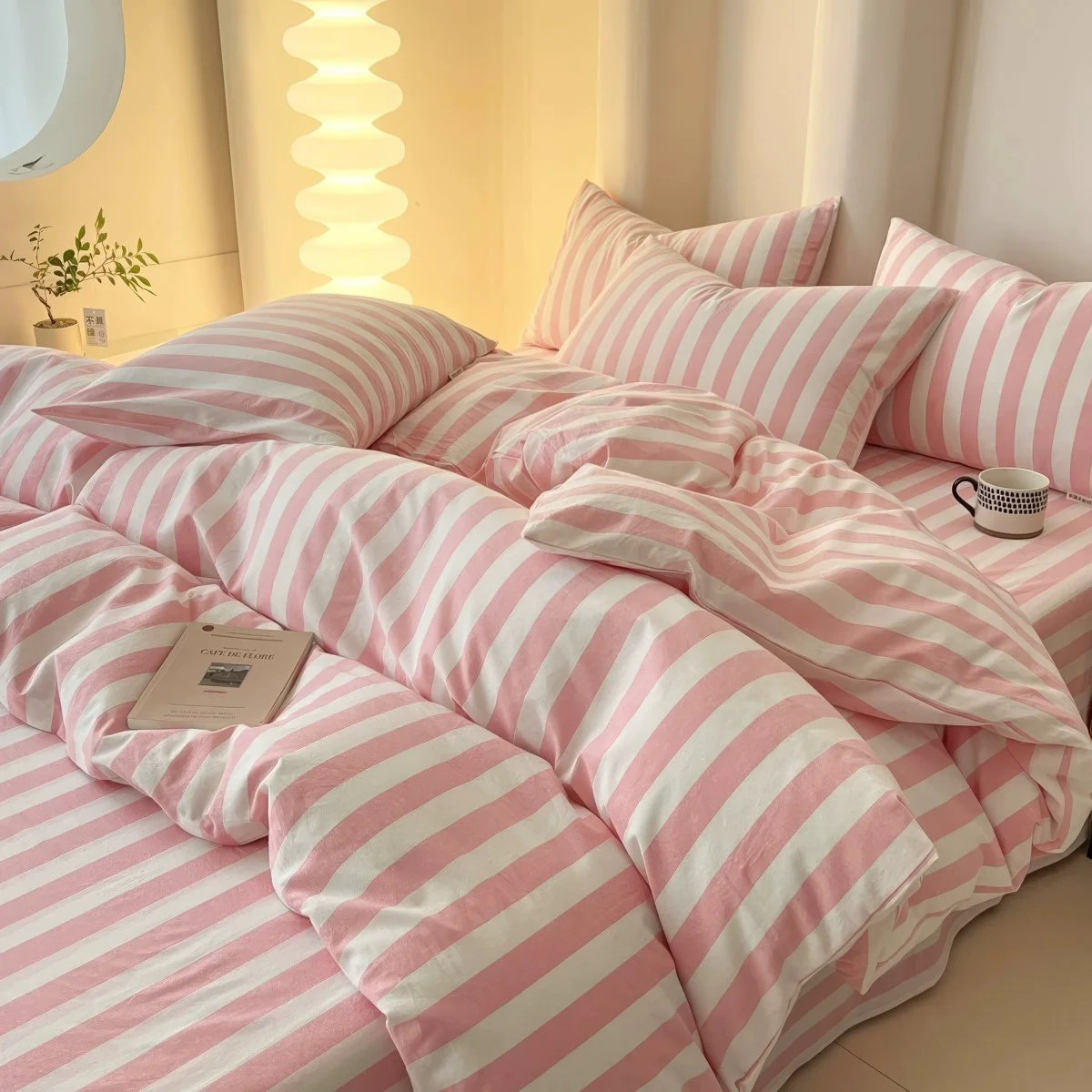 Enhanced Simple Pastel Striped Bedding Set Minimalist