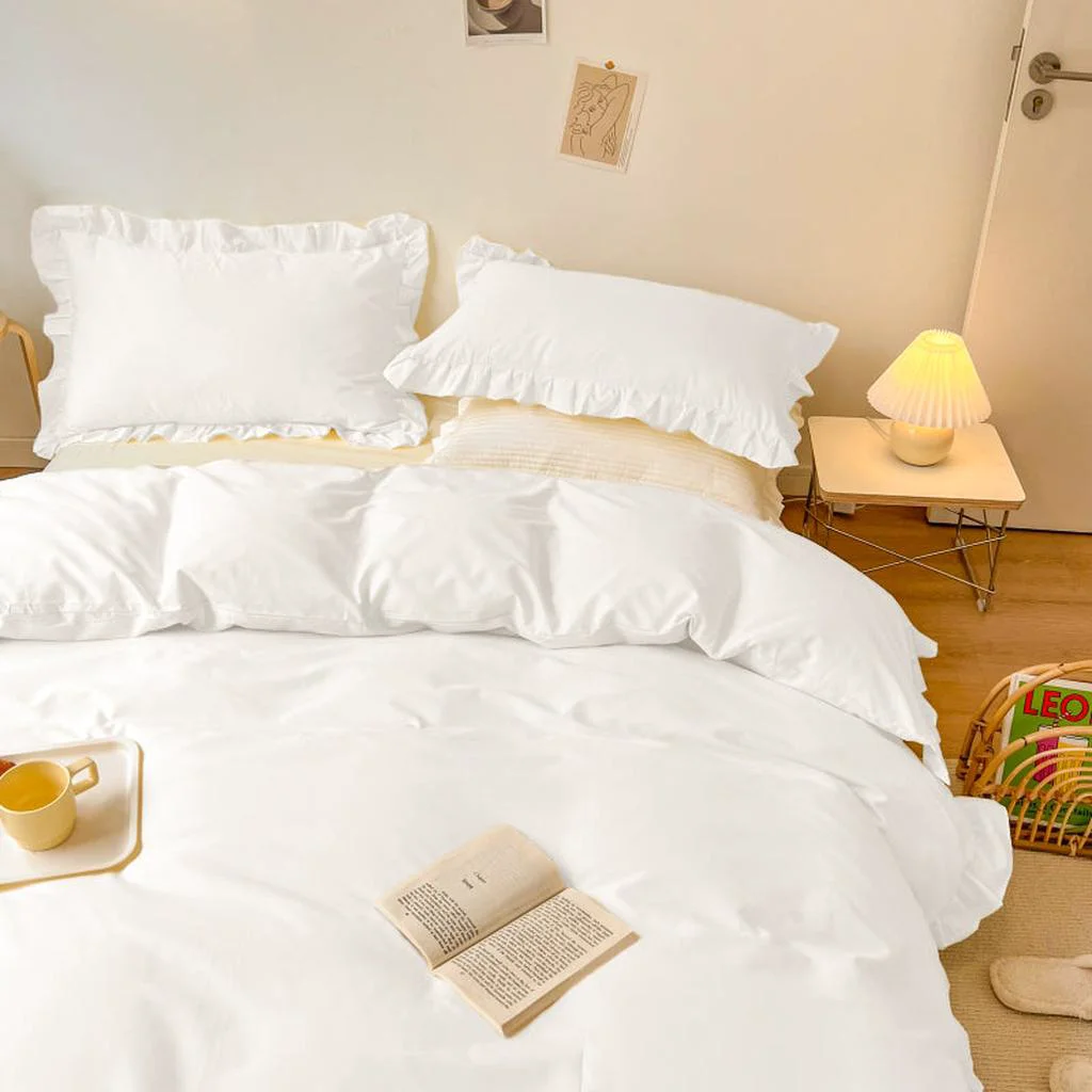 Responsible Farmhouse Fringe Ruffle White Duvet Cover Set Environmentally Friendly
