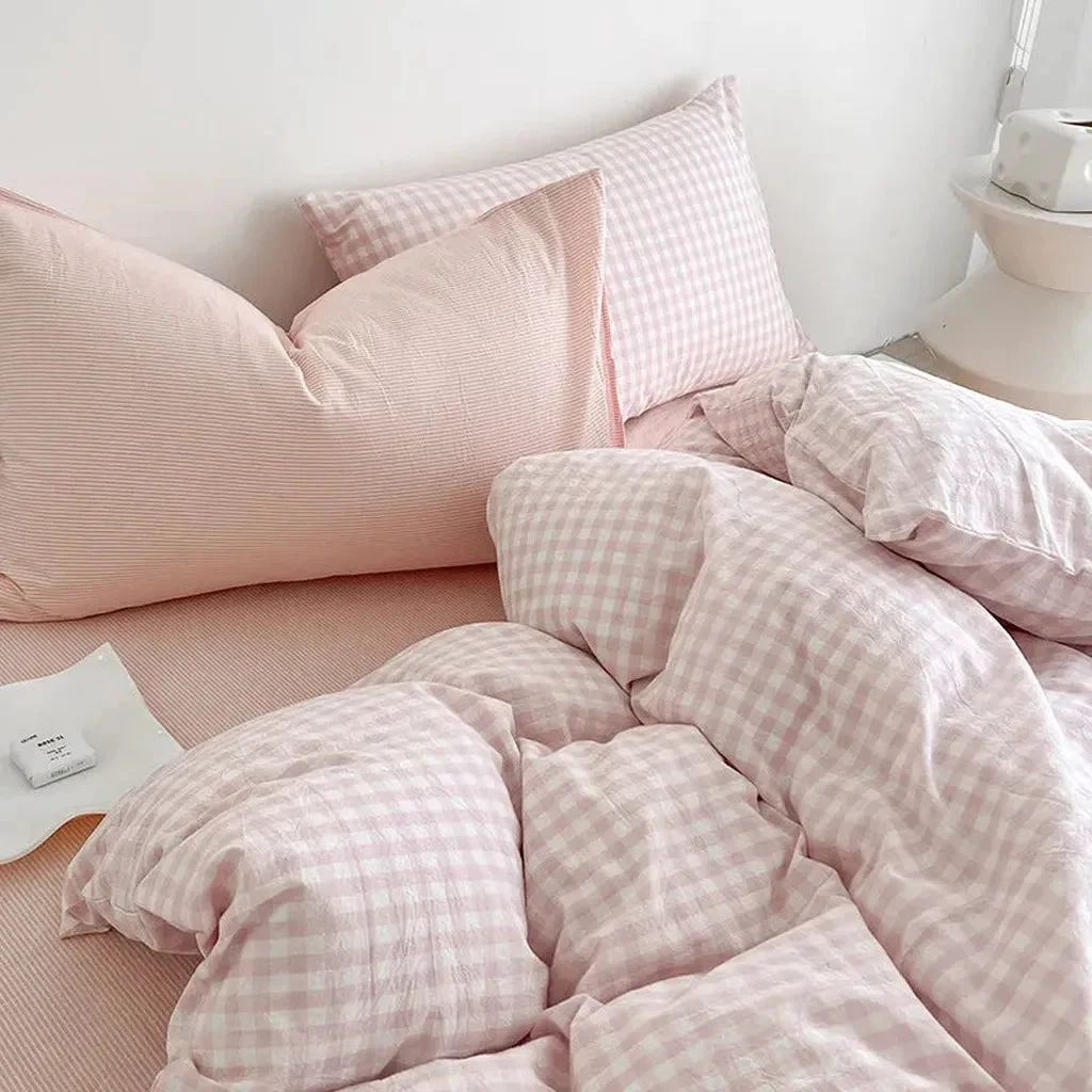 Sophisticated Cotton Small Gingham Bedding Set – Baby Pink Optimized