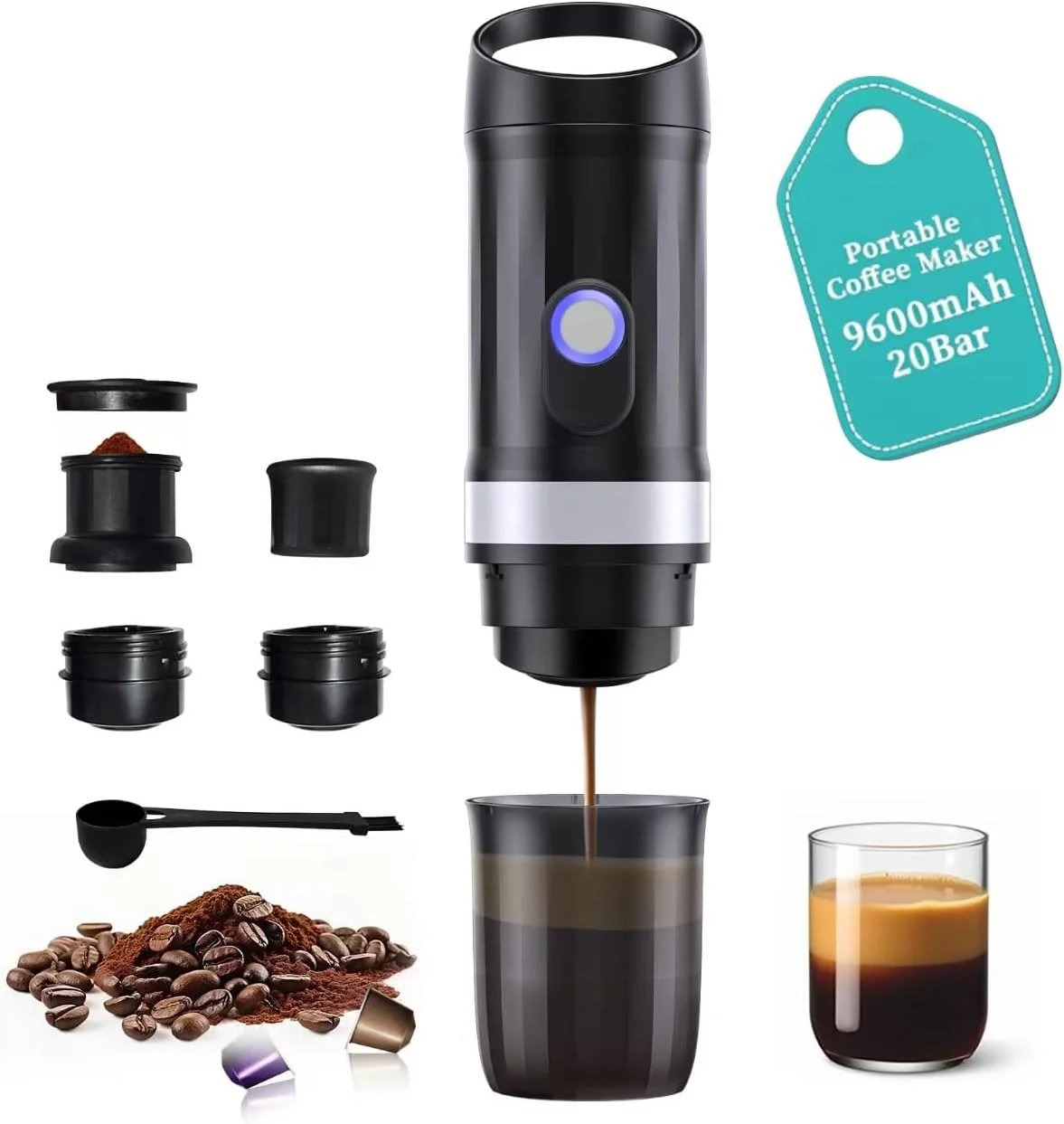 Authentic 3-in-1 Portable Coffee Maker Fits For Ground Coffee Capsule Pod NS DG 9600mAh 20Bar Mini Battery Espresso Machine For Camping Office RV Travel Comfortable
