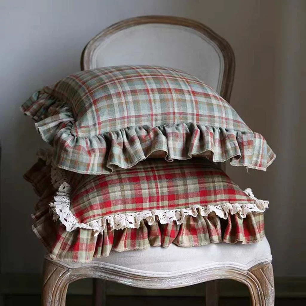 Reliable Red Plaid Throw Pillow with Ruffle Breathable