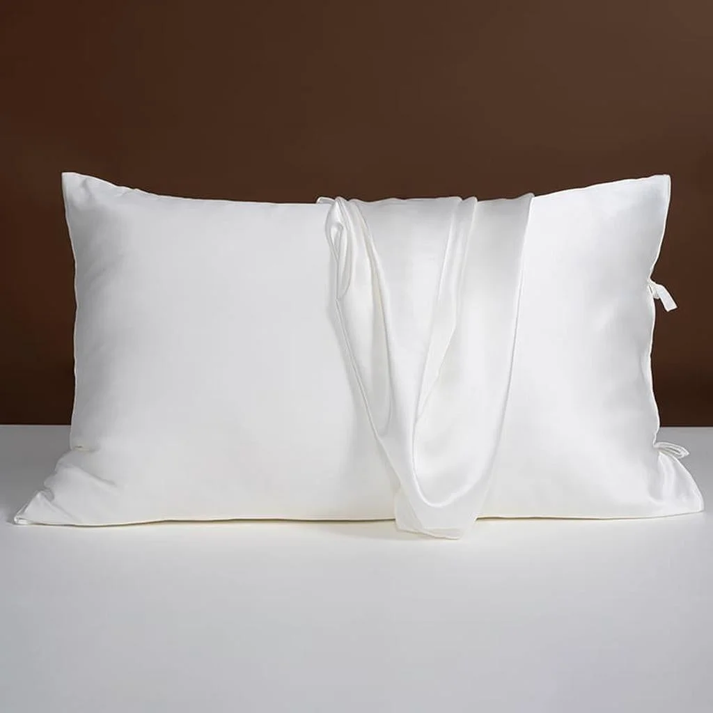 Breathable 22 Momme Silk Pillowcase with Bow Ties – White Prestigious