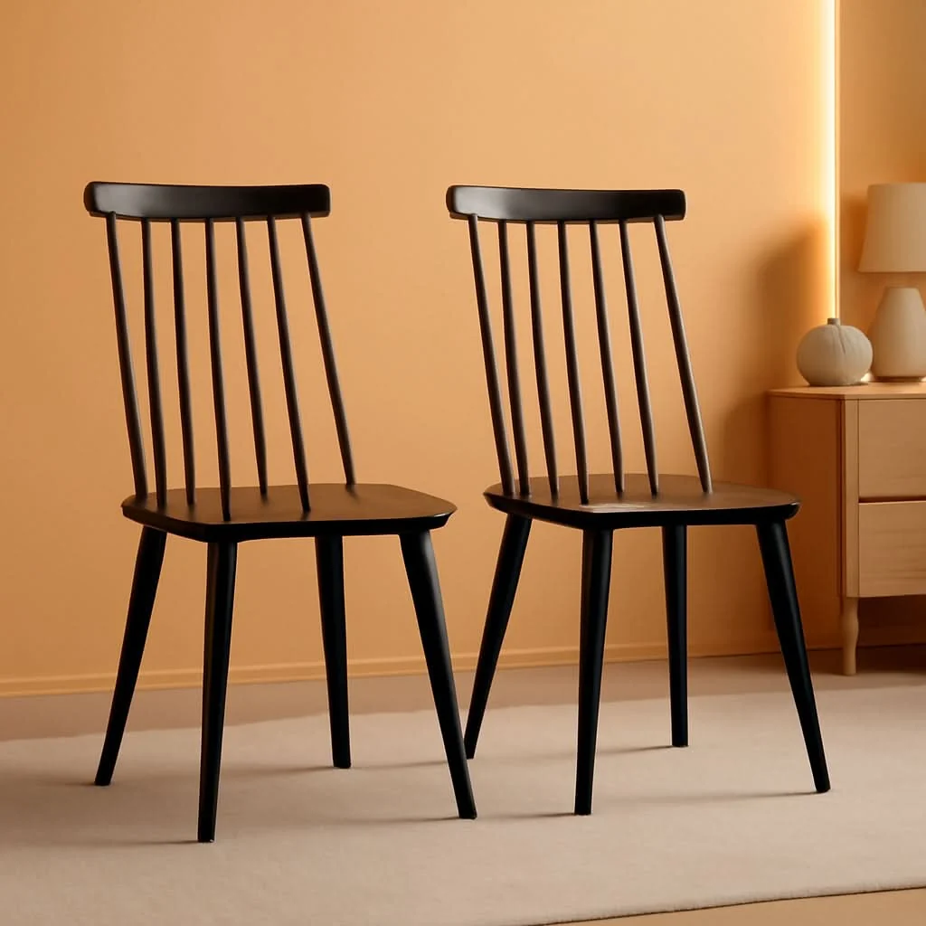 Artisan Black Spindle Farmhouse Wood Side Dining Chair Set Of 2 Modern