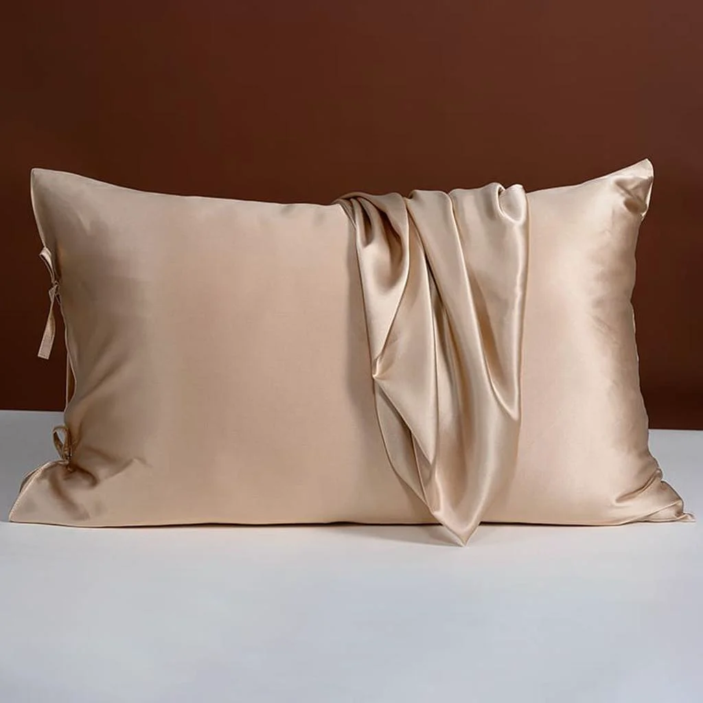 Premium Material 25 Momme Silk Pillowcase with Bow Ties – Champagne Comfortable