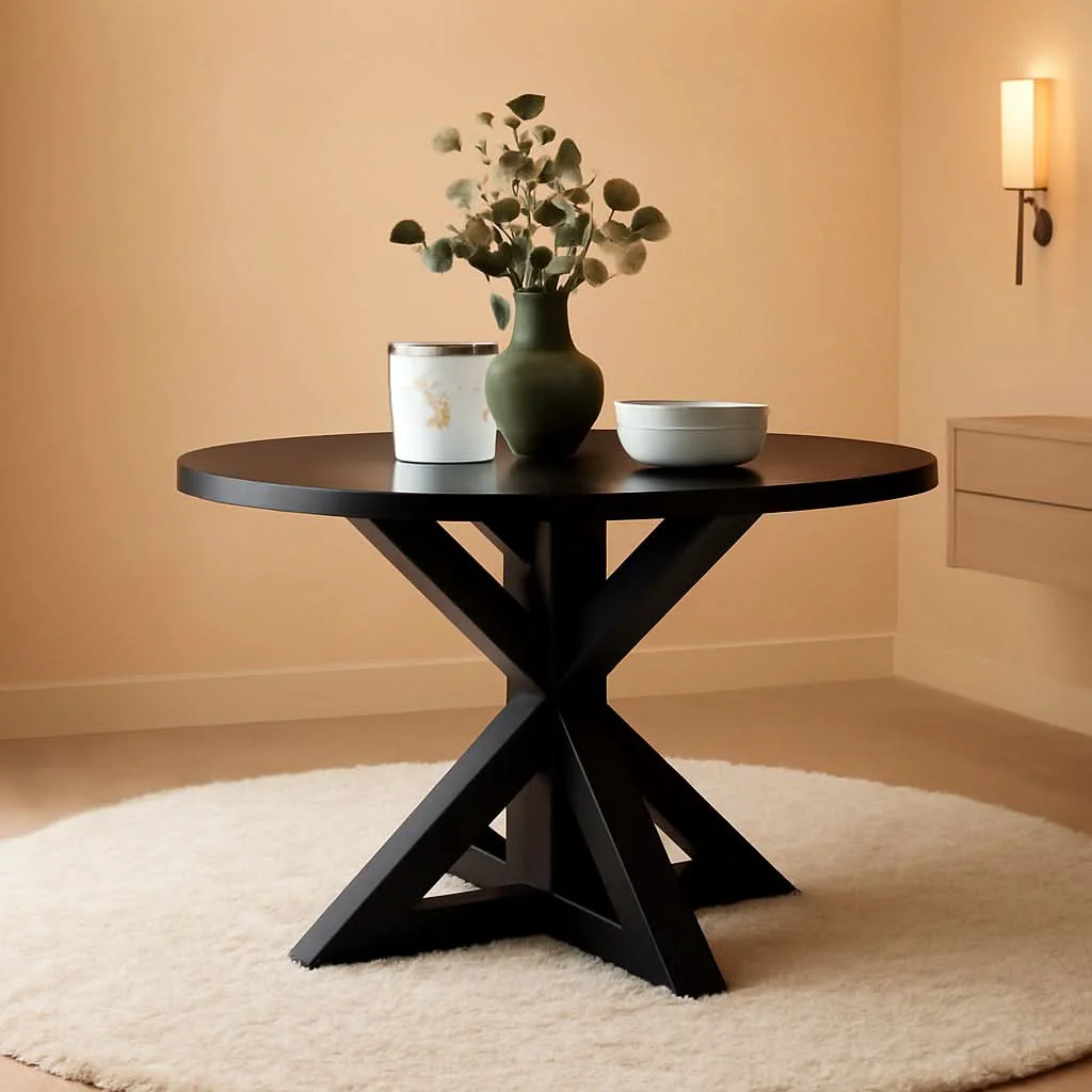 Powerful Black Oak Veneer Dining Table 48 Inch Square Cross Buck Casual