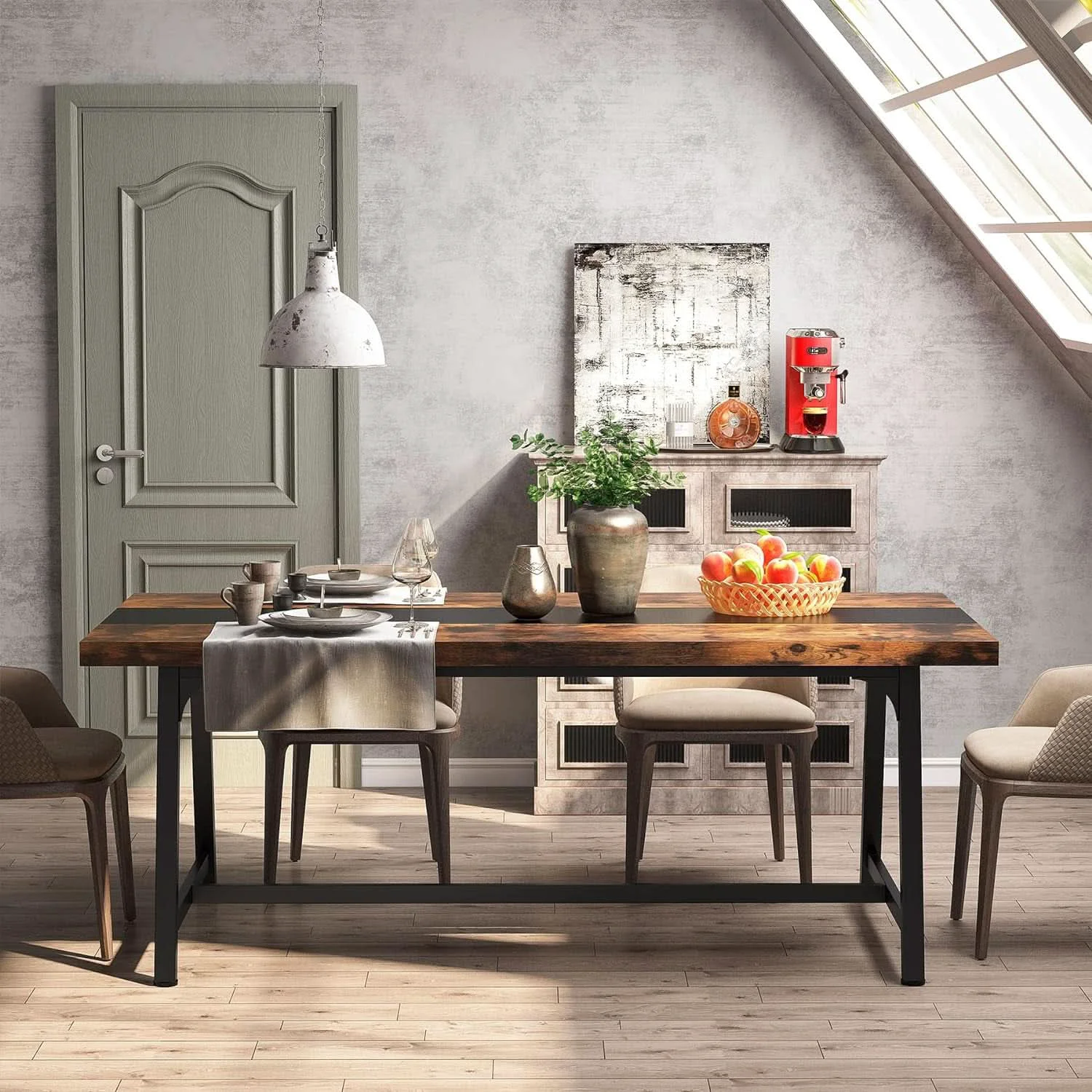 Traditional Dining Table For 8 70.87 Inch Rectangular Wood Metal Frame High-Performance