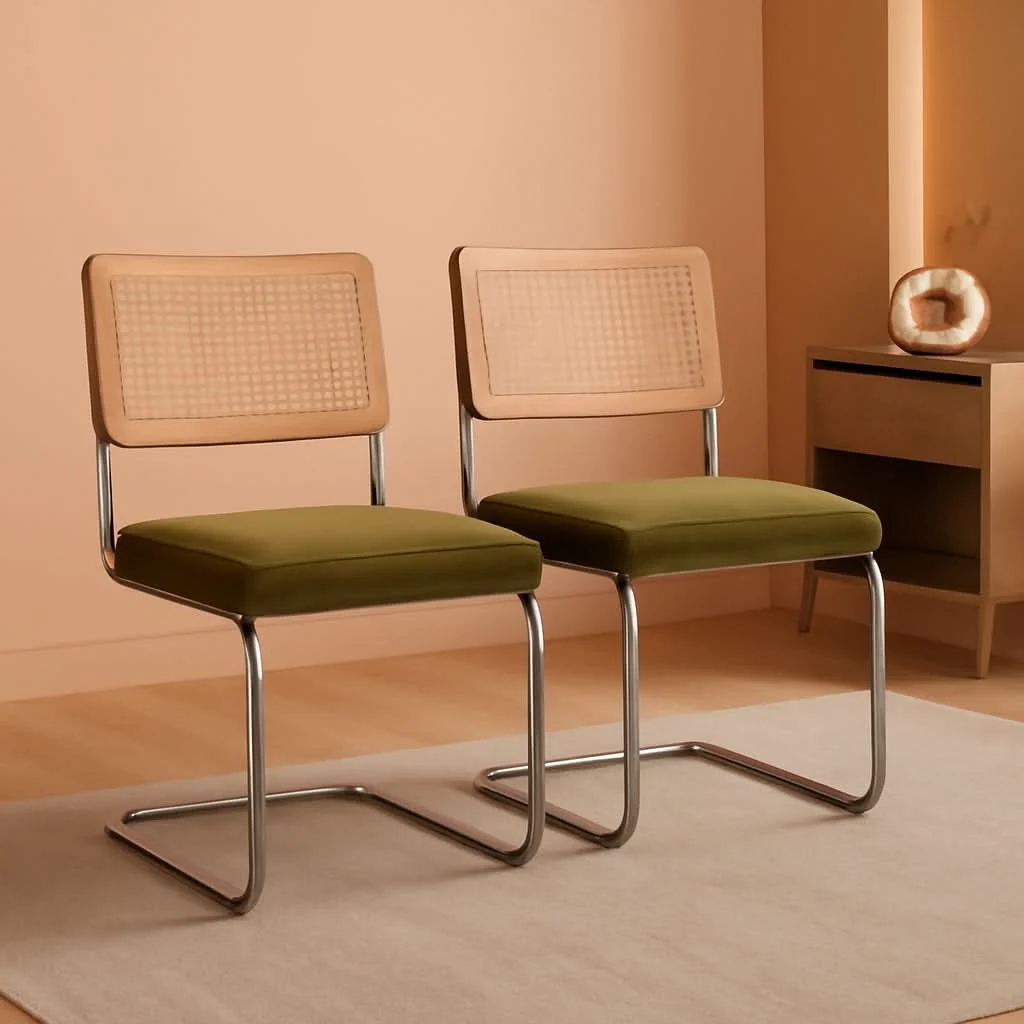 Secure Rattan Dining Chairs Set Of 2 Green With Cane Back Consistent