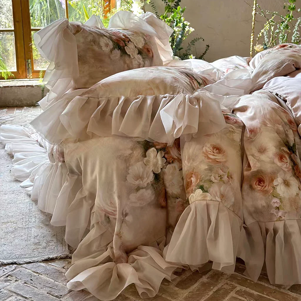 Convenient Garden Oil Painting Bedding Set – Pink Trendy